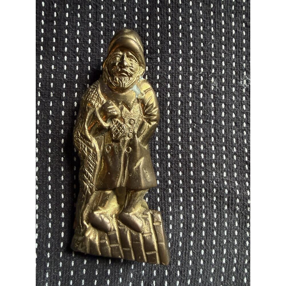 Vtg Brass Sea Captain Figure Bust Old Salty Fisherman Sailor Door Knocker